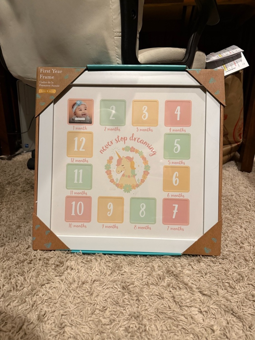 First Year Frame Baby Milestone Photo Frame - Pastel Pink, Green & Yellow